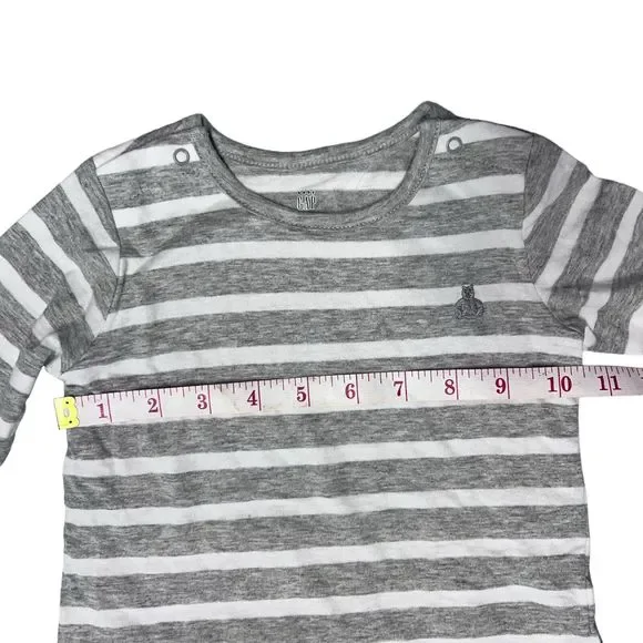 NWT Gap Baby 12 - 18 months Heather Gray White Stripe One piece Bear Embroidery - Picture 8 of 11